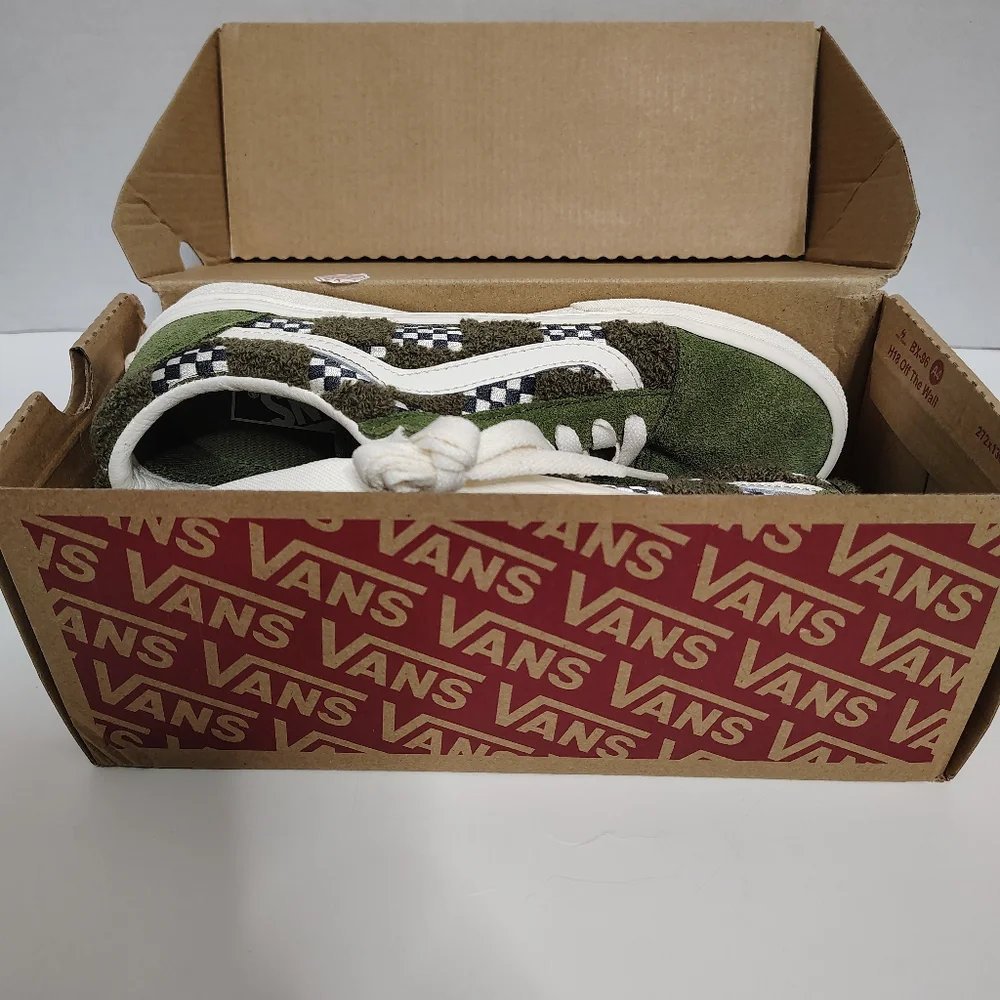 Vans Old Skool Suede Check Loden Green Skateboard Tufted Shoes Size M5/W 6.5 NEW